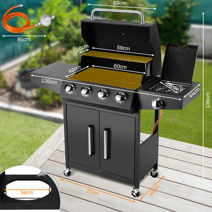 4+1 Burner Gas Grill with Side Burner 52,000 BTUs, Big Cooking Area, Propane BBQ Grill with Stainless Steel Panel for Outdoor