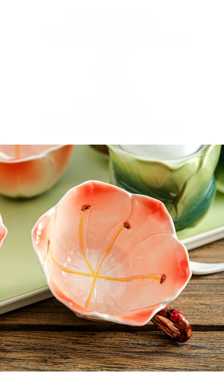 Ceramic Tea Set Teapot Teacup Artificial Flower Shape Cup and Saucer Set Coffee Mug Afternoon Tea Accessories Porcelain