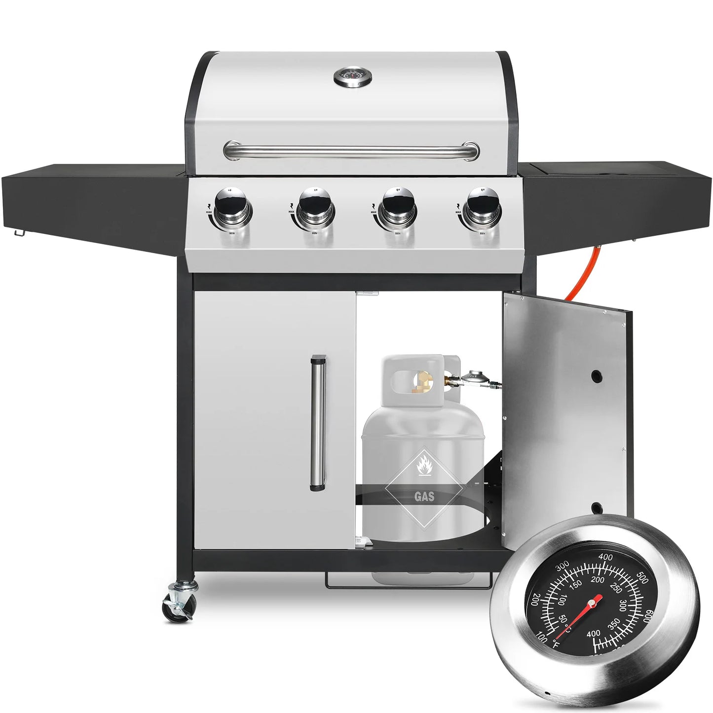 4+1 Burner Gas Grill with Side Burner 52,000 BTUs, Big Cooking Area, Propane BBQ Grill with Stainless Steel Panel for Outdoor