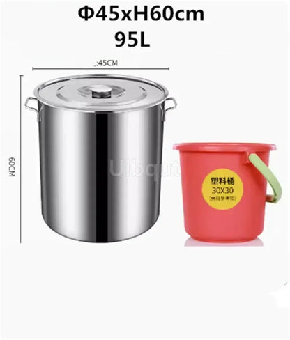 large Stainless steel thick Soup pot with handle lid big pot bucket pail water barrel household chef used kitchen cooking pots
