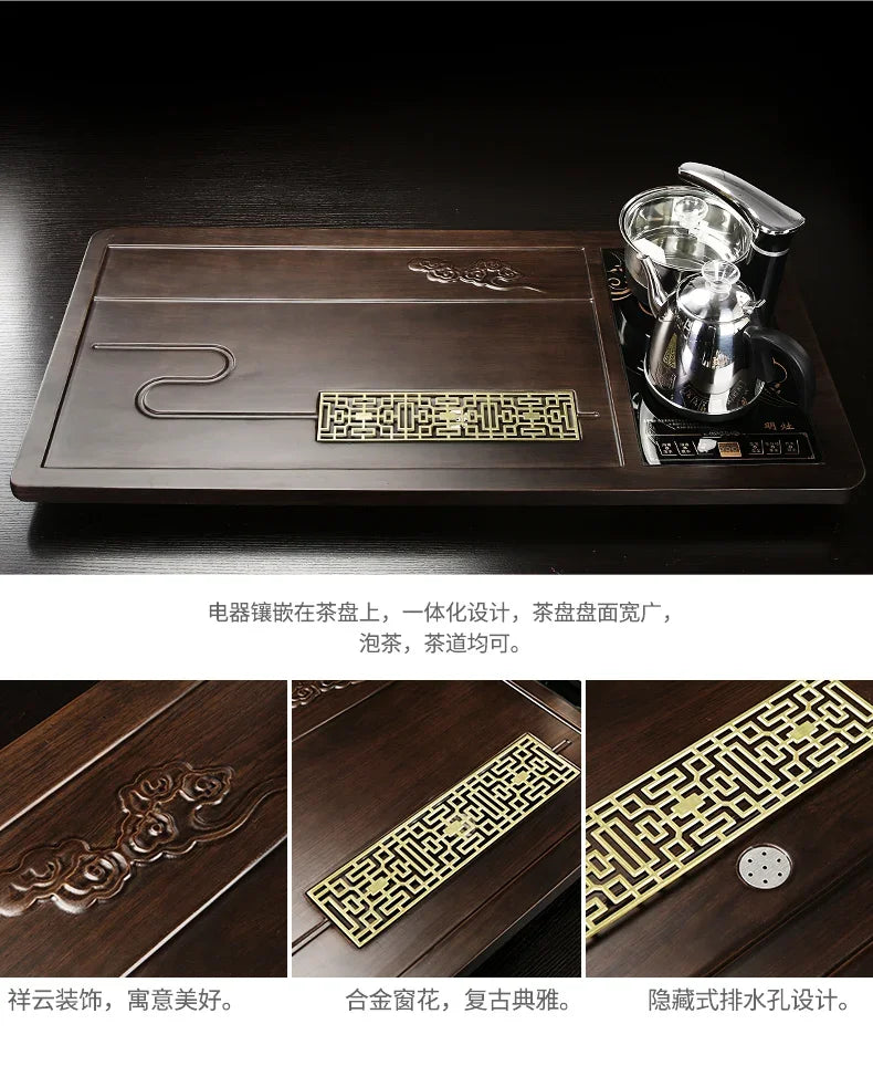 Solid Wood Tea Tray Purple Sand Kung Fu Tea Set Home  Induction Cooker Drinkware Tazas De Te Coffeeware Teawar