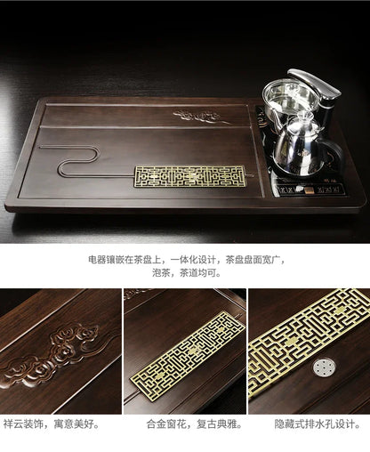 Solid Wood Tea Tray Purple Sand Kung Fu Tea Set Home  Induction Cooker Drinkware Tazas De Te Coffeeware Teawar