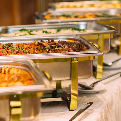 8pcs 9QT Golden Stainless Steel Chafing Dishes for Buffet,  Buffet Warmers Sets for Parties Weddings Catering Buffet