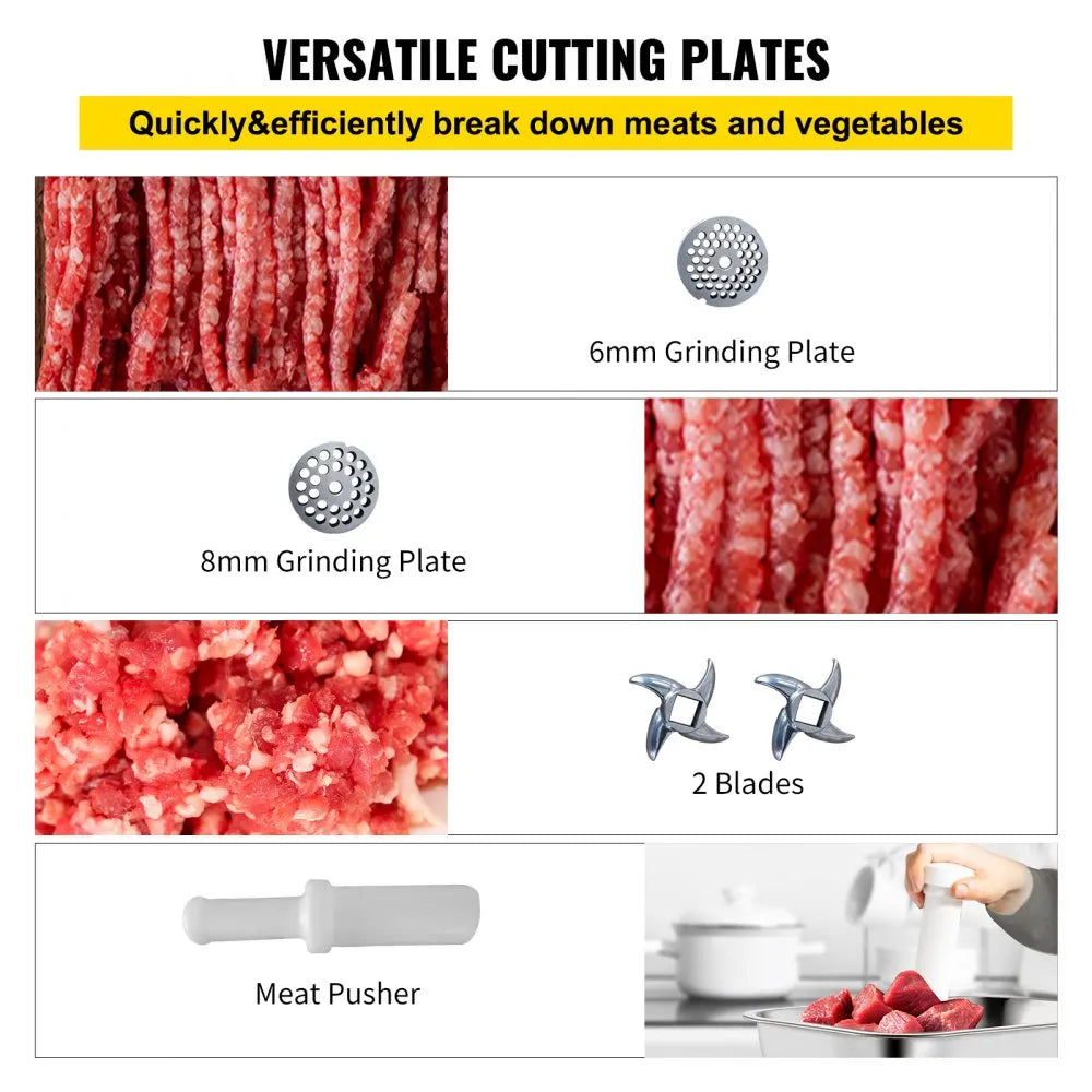 VEVOR Commercial Meat Grinder 550LB/h Electric Sausage Maker Stainless Steel with 2 Blades, Grinding Plates & Stuffing Tubes