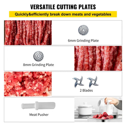 VEVOR Commercial Meat Grinder 550LB/h Electric Sausage Maker Stainless Steel with 2 Blades, Grinding Plates & Stuffing Tubes