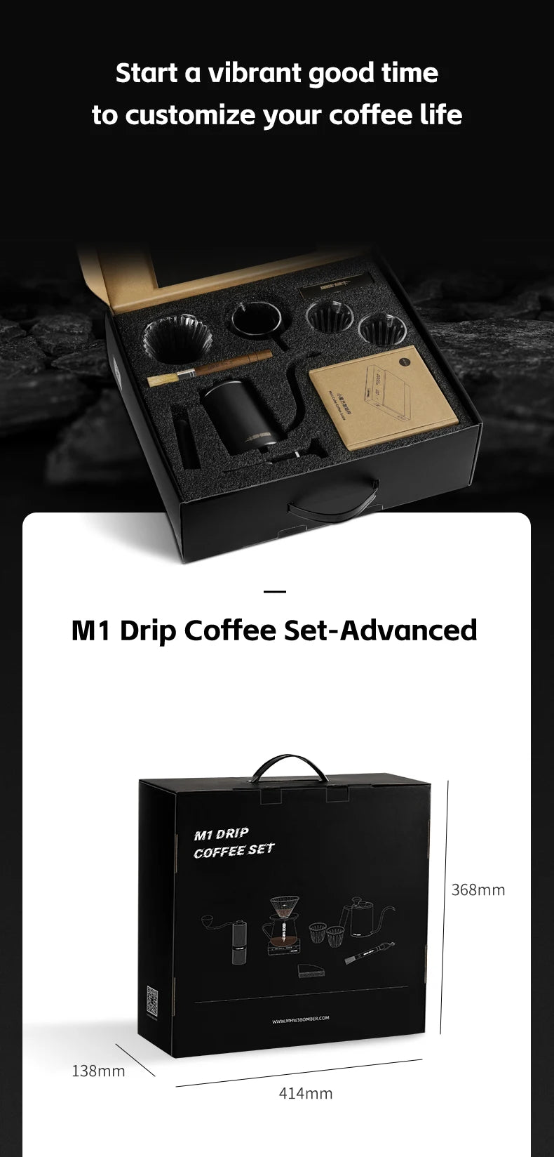 MHW-3BOMBER Deluxe Hand Brewed Coffee Set of 1 Pieces Kitchen Espresso Scale Coffee Grinder and Filter Cups Pour Over Kettle