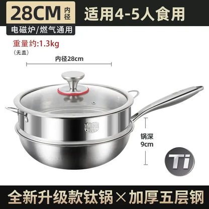 Titanium Wok Uncoated Titanium Wok Household Flat Bottom Non-stick Wok