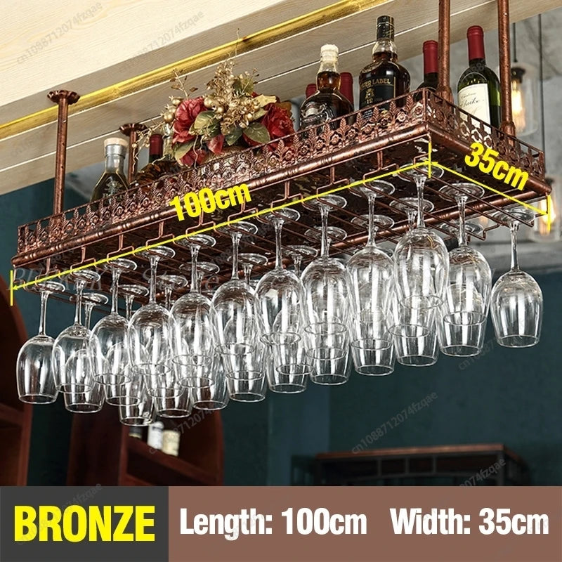 Metal Wine Glass Rack Upside Down Ceiling Hanging Goblet Glass Cup Holder Hanger Storage Home Bar Pub Wine Shelf Rack Organizer
