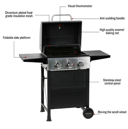 3-burner classic American gas barbecue stove