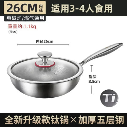 Titanium Wok Uncoated Titanium Wok Household Flat Bottom Non-stick Wok