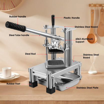 Commercial Potato Chipper Professional Potato Cutter Stainless Steel With 1/4 3/8 1/2-Inch Blade For Potatoes Carrots Cucumbers