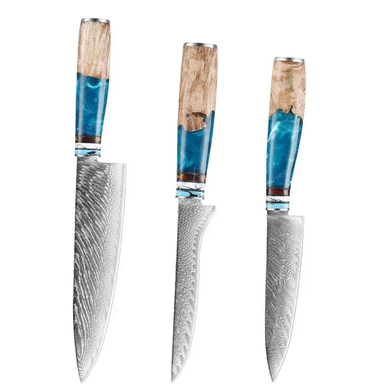 1-10pcs Japanese Santoku Knife Sharp Meat Cleaver Damascus Kitchen Knives Set Meat Cutting Chef Knife Fruit Knife Cooking Tools