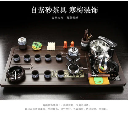 Solid Wood Tea Tray Purple Sand Kung Fu Tea Set Home  Induction Cooker Drinkware Tazas De Te Coffeeware Teawar