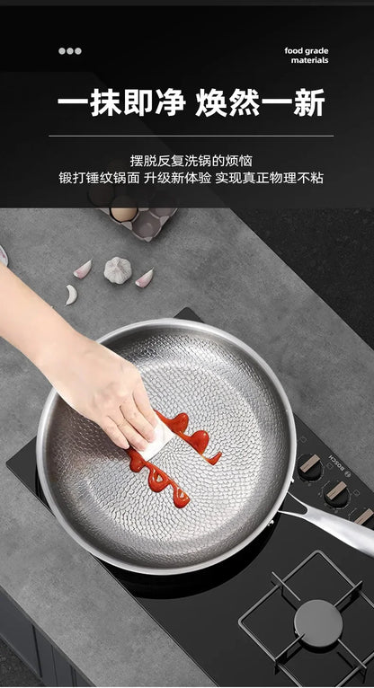 KENGQIANG Pure titanium frying pan Fish scale hammer uncoated non-stick pan Induction cooker universal with lid
