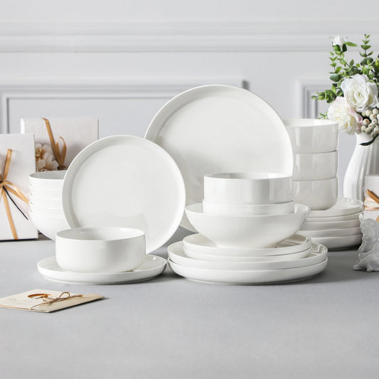 MALACASA 24 Piece Ceramic Plates White Dinnerware Set with 6 Pcs Dinner/Dessert Plates/Soup/Bowl Tableware Set Service for 6