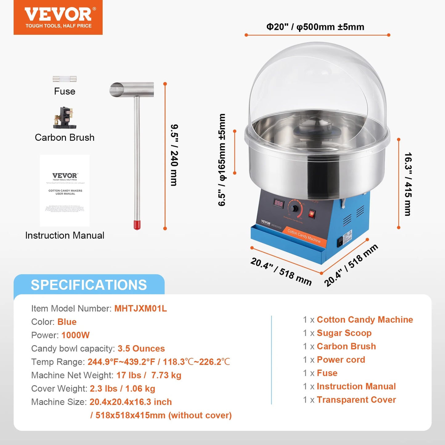 SucceBuy Electric Cotton Candy Machine 1000W Candy Floss Maker Commercial Cotton Candy Machine Stainless Steel Bowl Sugar Scoop