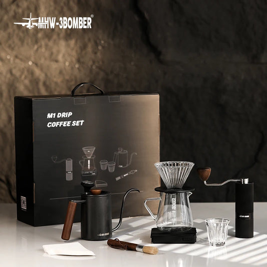 MHW-3BOMBER Deluxe Hand Brewed Coffee Set of 1 Pieces Kitchen Espresso Scale Coffee Grinder and Filter Cups Pour Over Kettle