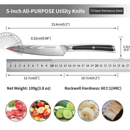 Sunnecko 1-8PCS/Set Chef's Knives 73 Layers VG10 Damascus Steel Japanese Slicing Knife Utility Paring Cleaver Cutting Knife