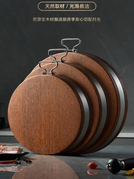 Advanced Solid Black Sandalwood Antibacterial 4.4CM Thicken Round Chopping Cutting Board