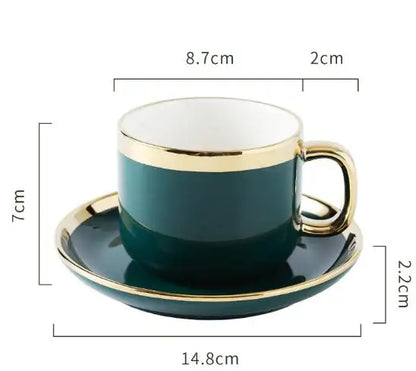 Green With Gold Inlay Quality Plates Full Set Luxury Steak Food Tray Ceramic Dinner Dish Salad Bowl Spoon Porcelain Dinnerware