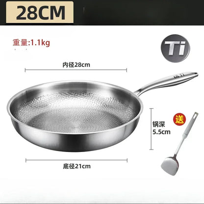 KENGQIANG Pure titanium frying pan Fish scale hammer uncoated non-stick pan Induction cooker universal with lid