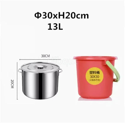 large Stainless steel thick Soup pot with handle lid big pot bucket pail water barrel household chef used kitchen cooking pots