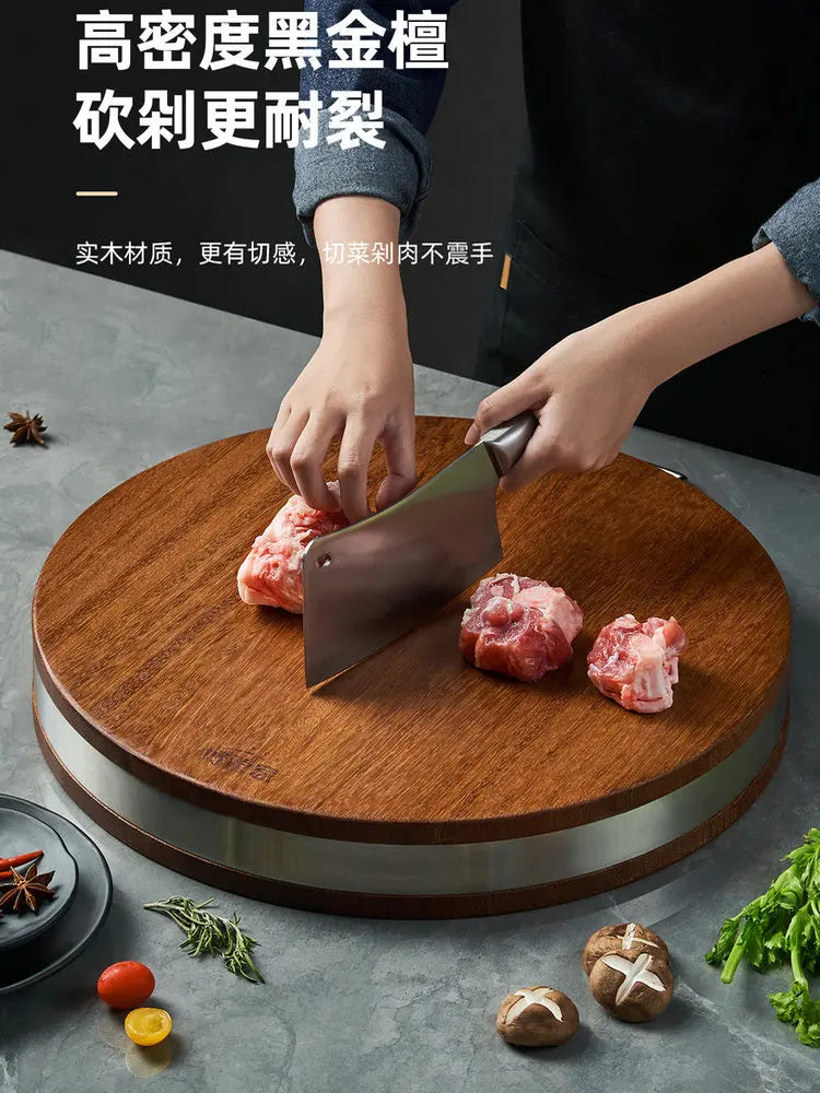 Advanced Solid Black Sandalwood Antibacterial 4.4CM Thicken Round Chopping Cutting Board