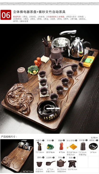 Solid Wood Tea Tray Purple Sand Kung Fu Tea Set Home  Induction Cooker Drinkware Tazas De Te Coffeeware Teawar