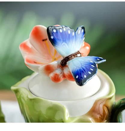 Ceramic Tea Set Teapot Teacup Artificial Flower Shape Cup and Saucer Set Coffee Mug Afternoon Tea Accessories Porcelain