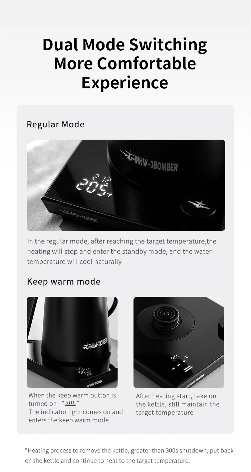 MHW-3BOMBER Smart Electric Coffee Kettle Precise Temperature Control Gooseneck Kettles Pour Over Coffee Home Barista Accessories
