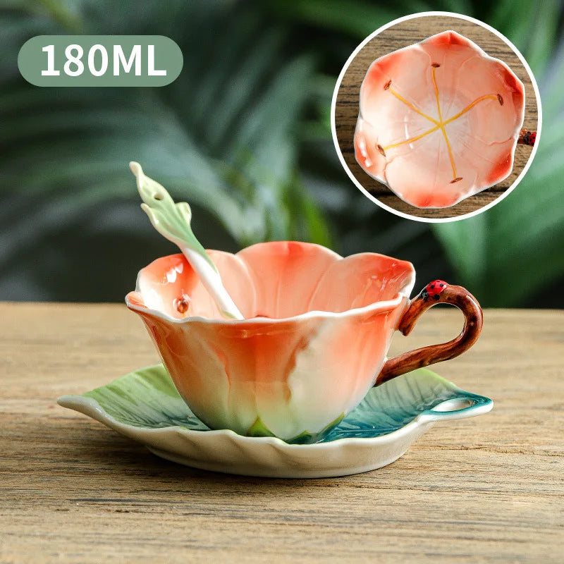 Ceramic Tea Set Teapot Teacup Artificial Flower Shape Cup and Saucer Set Coffee Mug Afternoon Tea Accessories Porcelain