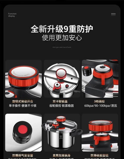 Thickened Pressure Cooker for Home Use, 316 Stainless Steel, Anti-Explosion, Gas and Induction Cookers Compatible
