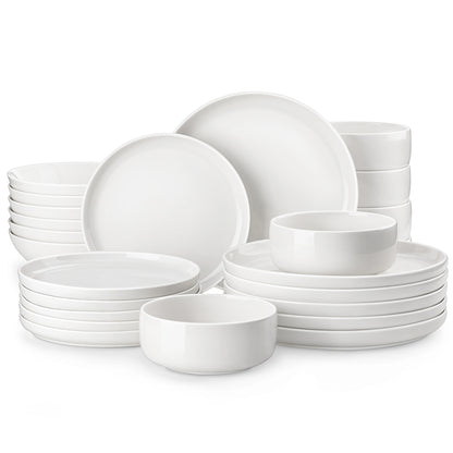 MALACASA 24 Piece Ceramic Plates White Dinnerware Set with 6 Pcs Dinner/Dessert Plates/Soup/Bowl Tableware Set Service for 6