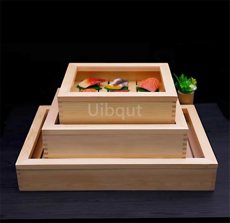 Japanese cuisine wooden sashimi Sushi box with lid fish salmon boxs wooden boxs beef plate box restaurant tableware food storage