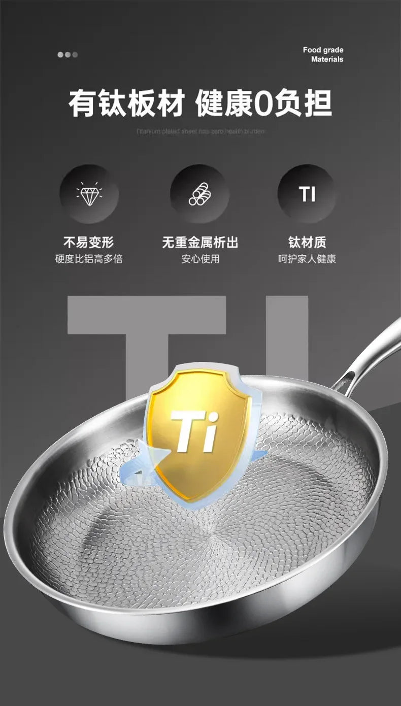 KENGQIANG Pure titanium frying pan Fish scale hammer uncoated non-stick pan Induction cooker universal with lid
