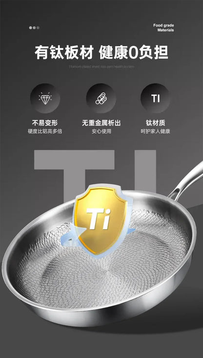 KENGQIANG Pure titanium frying pan Fish scale hammer uncoated non-stick pan Induction cooker universal with lid