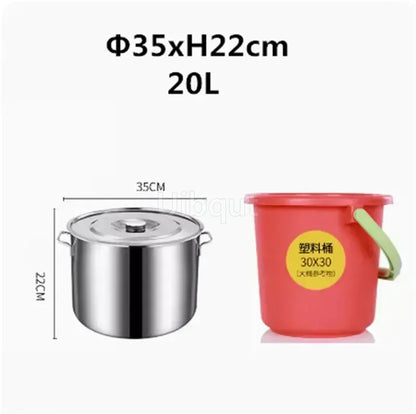 large Stainless steel thick Soup pot with handle lid big pot bucket pail water barrel household chef used kitchen cooking pots