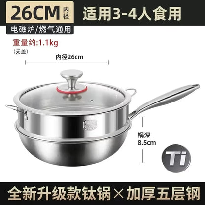 Titanium Wok Uncoated Titanium Wok Household Flat Bottom Non-stick Wok