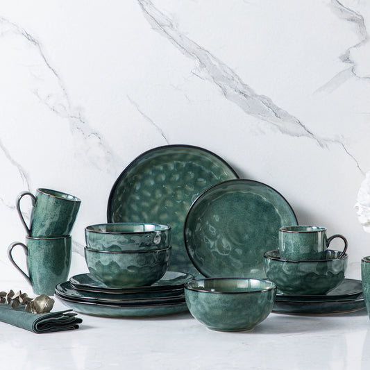 vancasso 16/32/48-Piece Starry Green Dinnerware Set,Kiln Change Glaze Porcelain Tableware Set with Dinner/Dessert Plate,Bowl,Mug