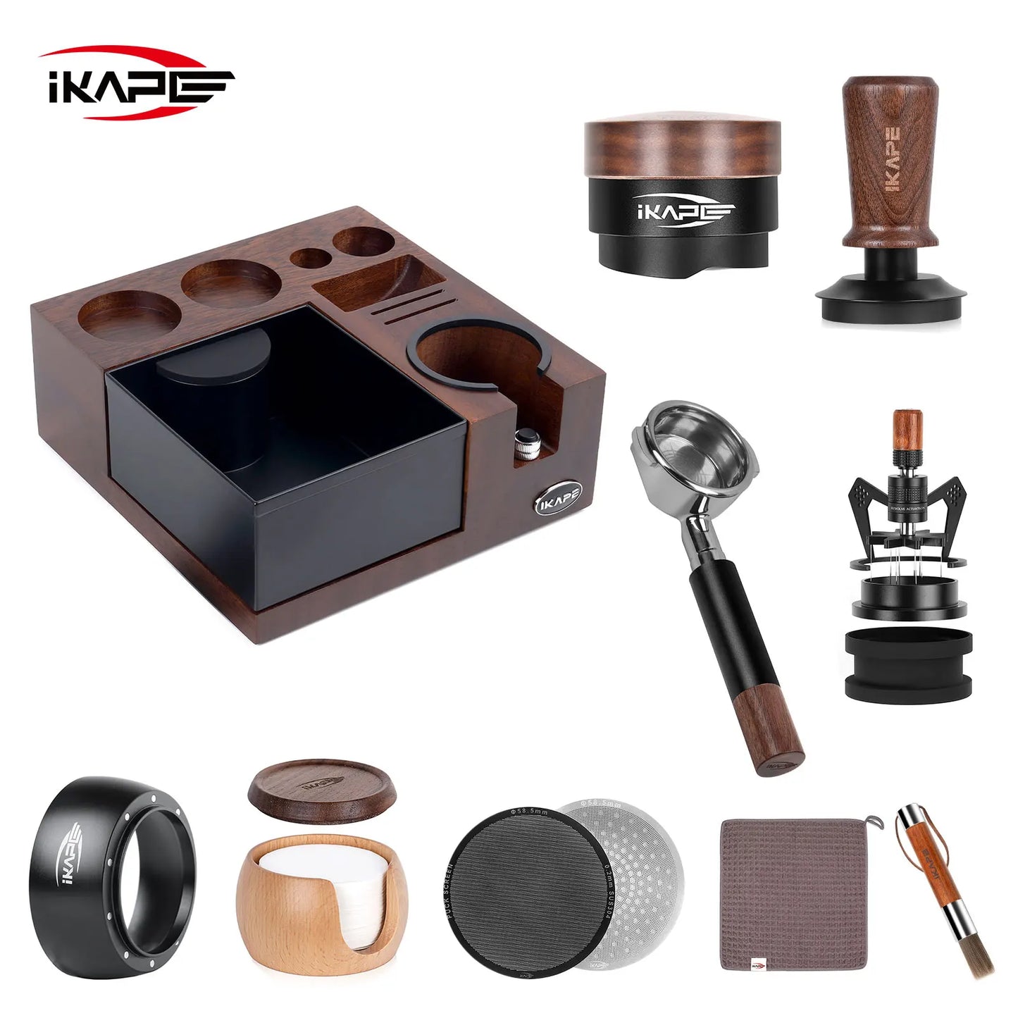 IKAPE Espresso products Wooden set, Coffee Tool Set with V5 Know Box, Coffee Utensils Gift Set for Baristas