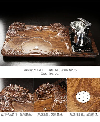 Solid Wood Tea Tray Purple Sand Kung Fu Tea Set Home  Induction Cooker Drinkware Tazas De Te Coffeeware Teawar
