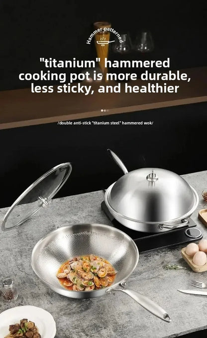 Titanium Wok Uncoated Titanium Wok Household Flat Bottom Non-stick Wok