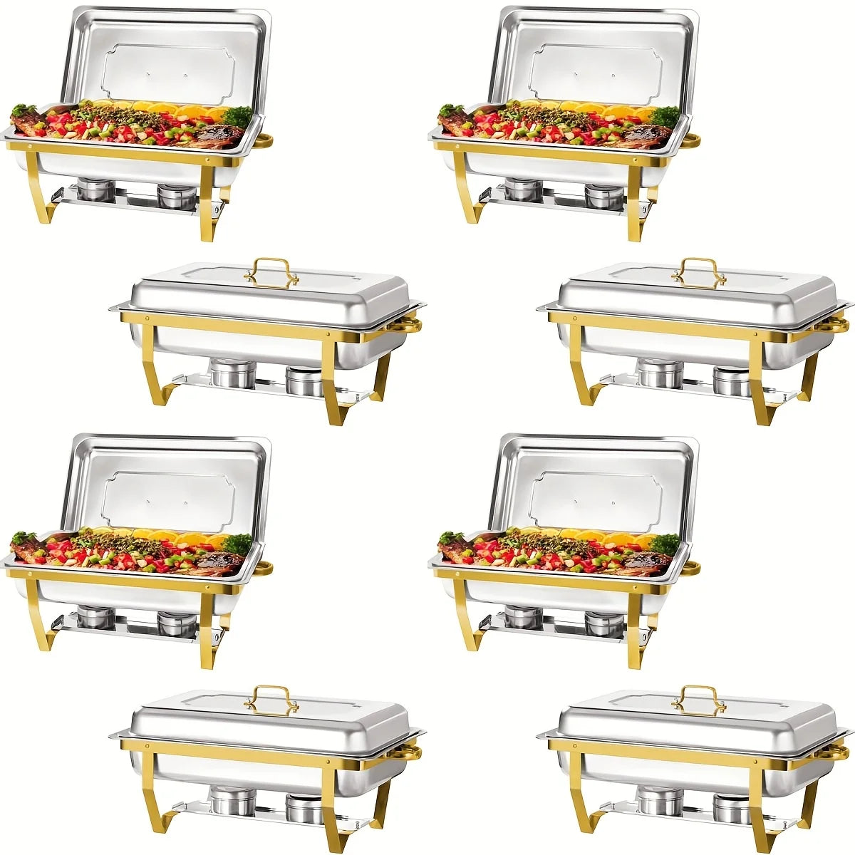 8pcs 9QT Golden Stainless Steel Chafing Dishes for Buffet,  Buffet Warmers Sets for Parties Weddings Catering Buffet