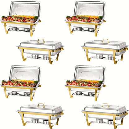 8pcs 9QT Golden Stainless Steel Chafing Dishes for Buffet,  Buffet Warmers Sets for Parties Weddings Catering Buffet