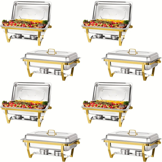 8pcs 9QT Golden Stainless Steel Chafing Dishes for Buffet,  Buffet Warmers Sets for Parties Weddings Catering Buffet