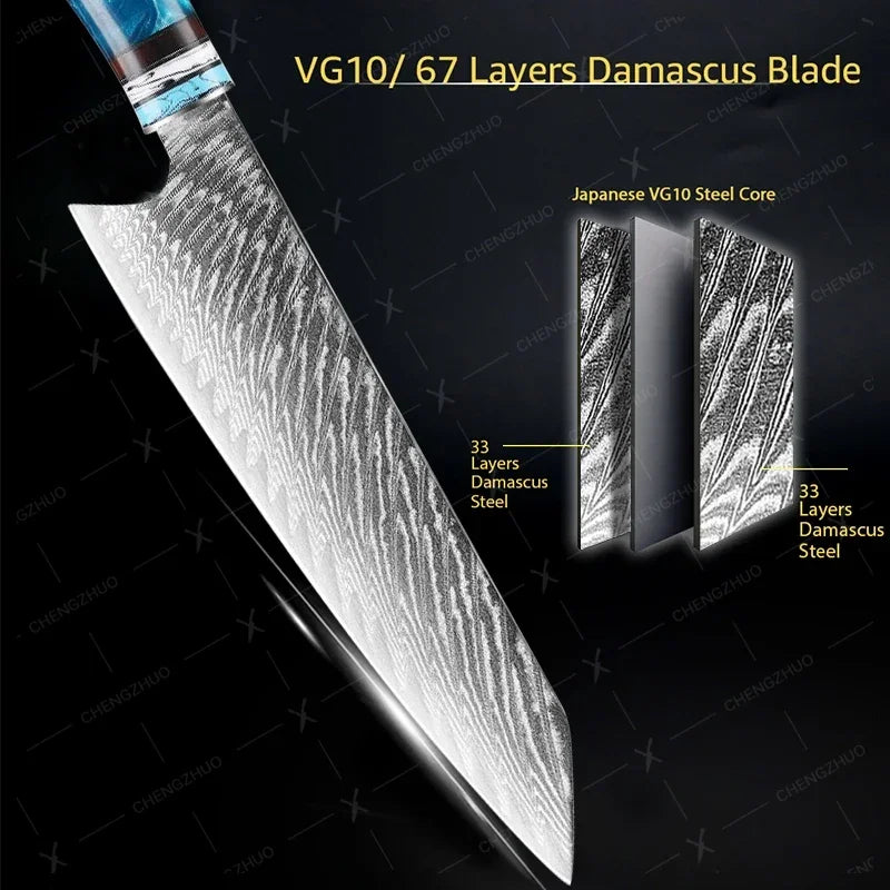 1-10pcs Japanese Santoku Knife Sharp Meat Cleaver Damascus Kitchen Knives Set Meat Cutting Chef Knife Fruit Knife Cooking Tools