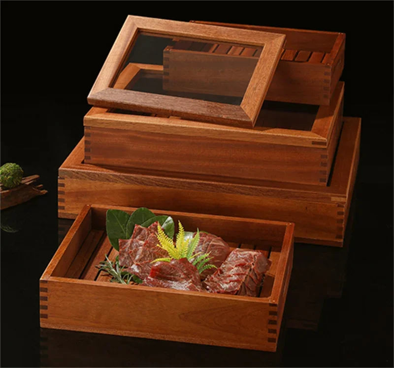 Japanese cuisine wooden sashimi Sushi box with lid fish salmon boxs wooden boxs beef plate box restaurant tableware food storage