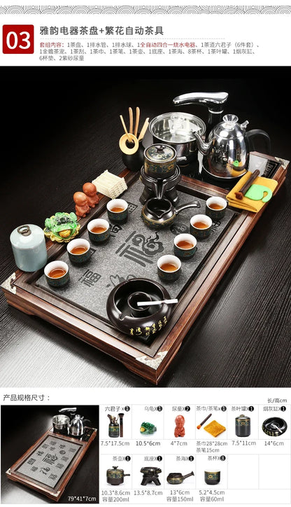 Solid Wood Tea Tray Purple Sand Kung Fu Tea Set Home  Induction Cooker Drinkware Tazas De Te Coffeeware Teawar