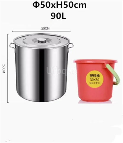 large Stainless steel thick Soup pot with handle lid big pot bucket pail water barrel household chef used kitchen cooking pots