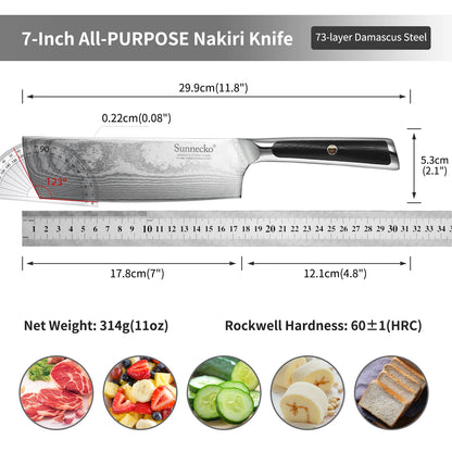 Sunnecko 1-8PCS/Set Chef's Knives 73 Layers VG10 Damascus Steel Japanese Slicing Knife Utility Paring Cleaver Cutting Knife